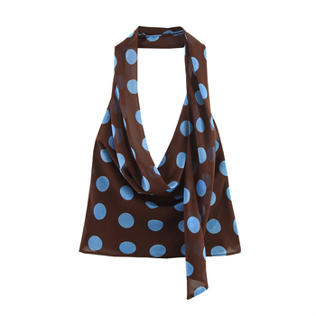 Polka-dot halter top i asimetrična suknja set, poliester, za žene, bez rukava, casual japansko-korejski stil, proljeće 2025