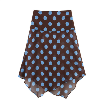 Polka-dot halter top i asimetrična suknja set, poliester, za žene, bez rukava, casual japansko-korejski stil, proljeće 2025