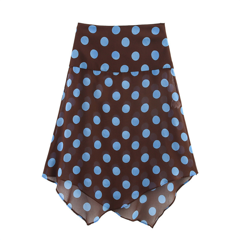 Polka-dot halter top i asimetrična suknja set, poliester, za žene, bez rukava, casual japansko-korejski stil, proljeće 2025
