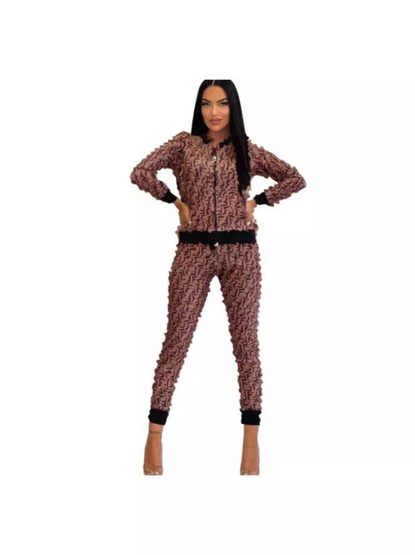 Set pantaloni dama imprimat - sacou cu mâneci lungi și pantaloni, imprimeu litere/cifre/text, poliester, 80-90% poliester, toamnă 2023