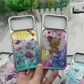 Silikónový kryt na iPhone 15 s potlačeným karikatúrnym dizajnom, trblietavé kvapky z živice a akcenty z pier s sieťovou štruktúrou, protišmykový a ochrana proti pádu