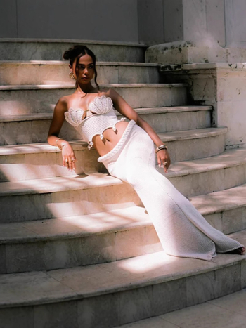 Dvodjelni set s perlama, bez leđa, bez rukava, od poliestera