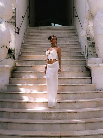 Dvodjelni set s perlama, bez leđa, bez rukava, od poliestera