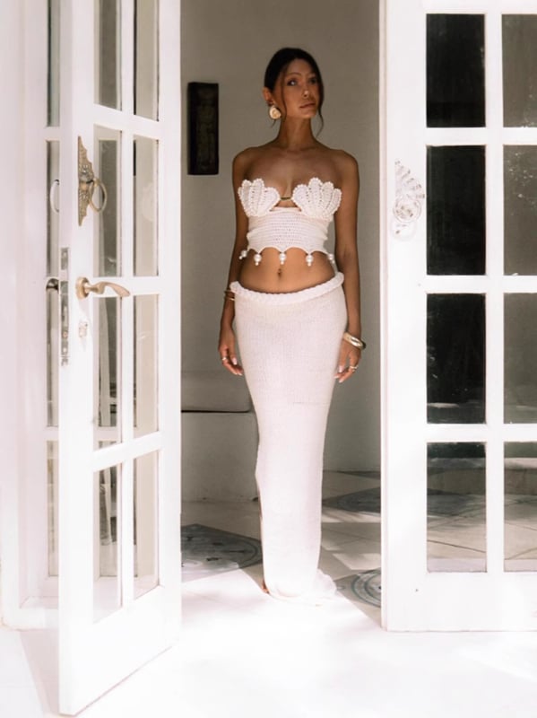 Dvodjelni set s perlama, bez leđa, bez rukava, od poliestera