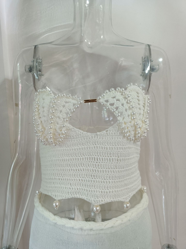 Dvodjelni set s perlama, bez leđa, bez rukava, od poliestera