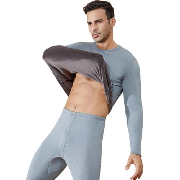 Muški grijani termalni komplet donjeg rublja, poliester vlakno, fleec podstava, ekstra debeli, dvostruki sloj, dugi rukav top i hlače