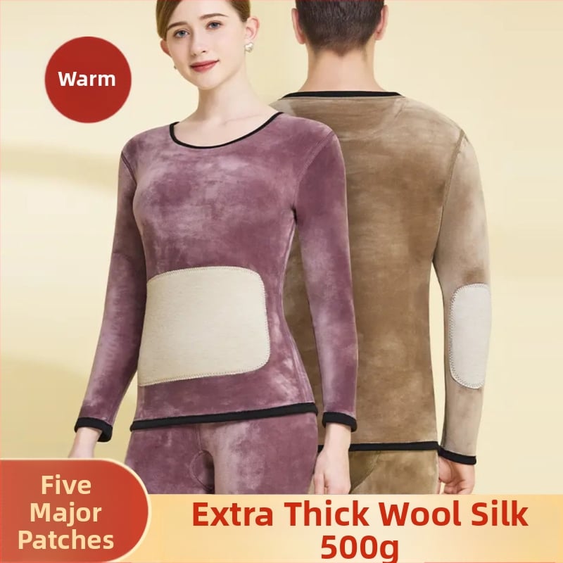 Unisex termalni komplet s flisom, dvostruki sloj, iznimno debeli 401–500 g/m², zaštita struka i zagrijavanje trbuha, s fleec patch i velur umetci