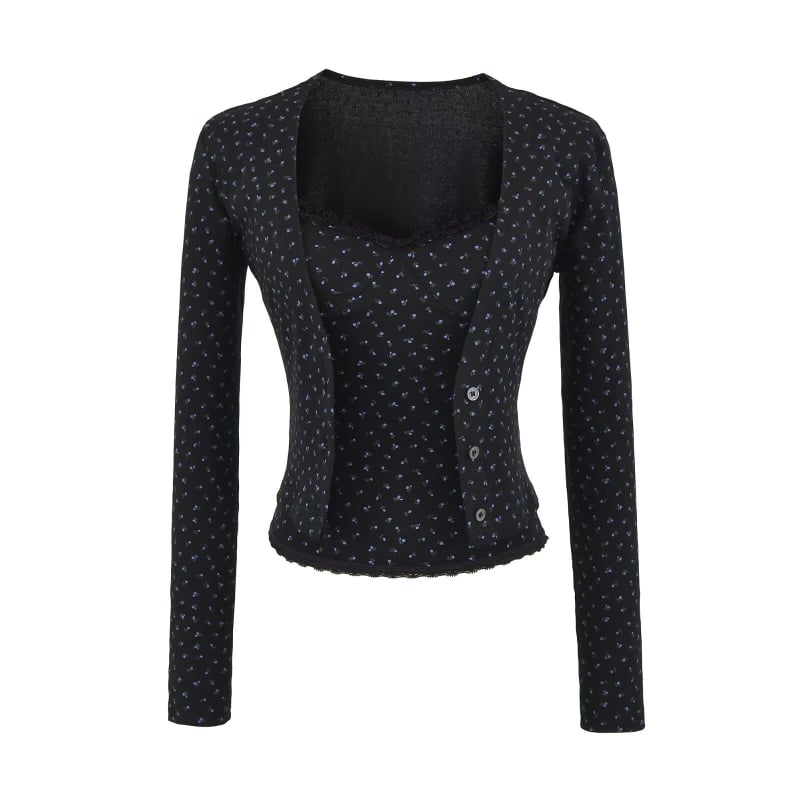 Ženski dvodijelni set: vrh s čipkom i prugama te kardigan s dugim rukavima, pamuk, jesen 2025, casual japansko-korejski stil