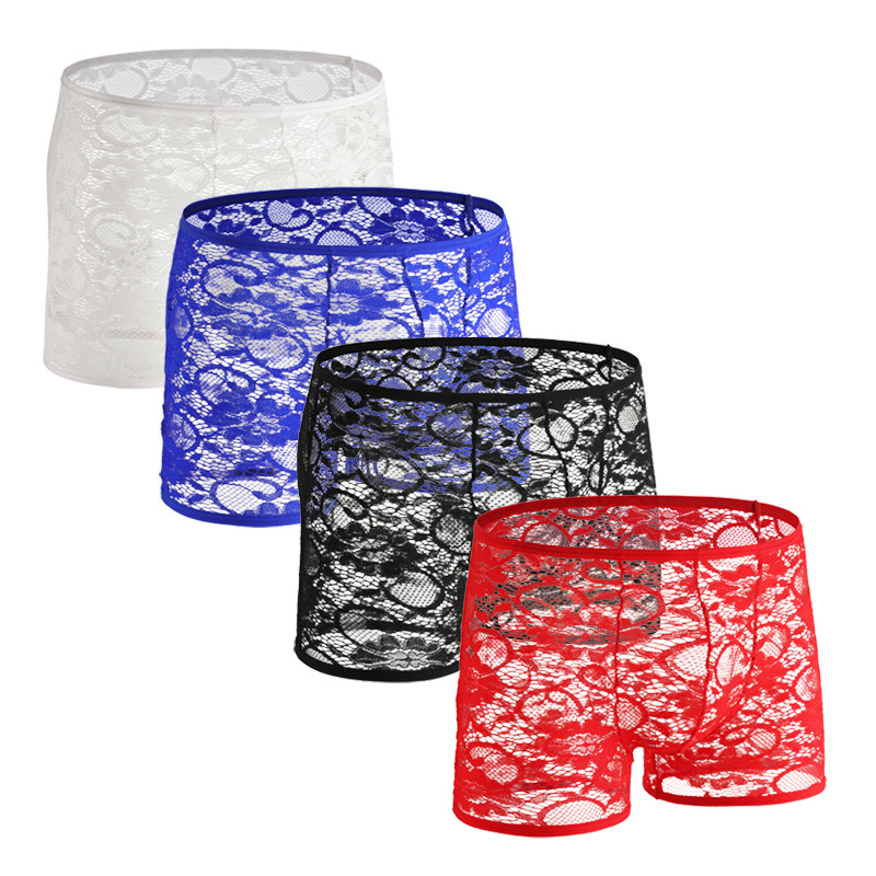 Muške čipkaste bokserice s niskim strukom, prozračne, najlon pletene, U-pouch dizajn