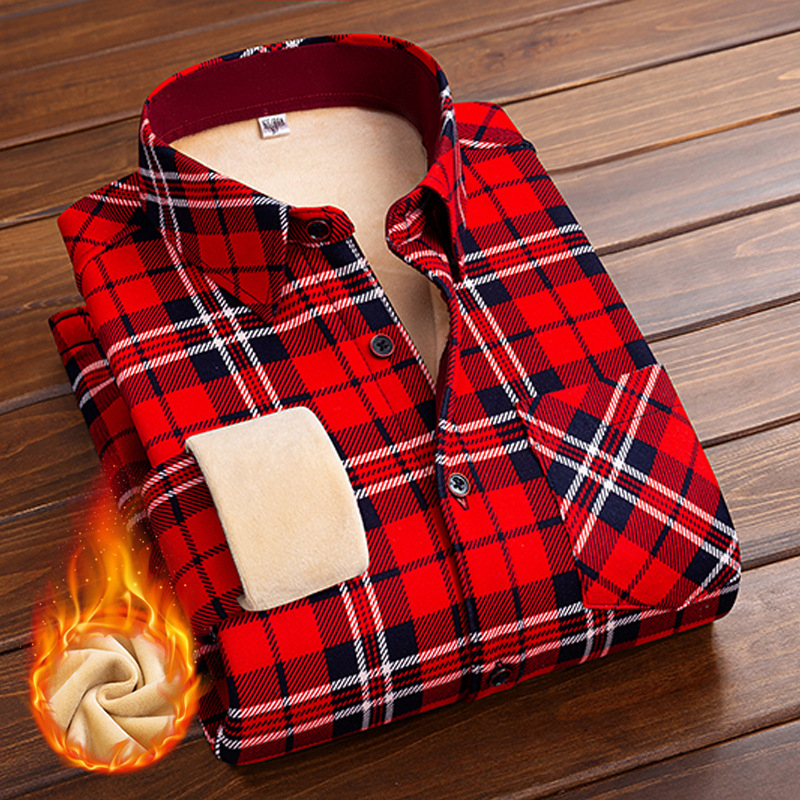 Ženska košulja u korejskom stilu s flis podstavom, karirana, topla, dugi rukav, kvadratni ovratnik, super debela