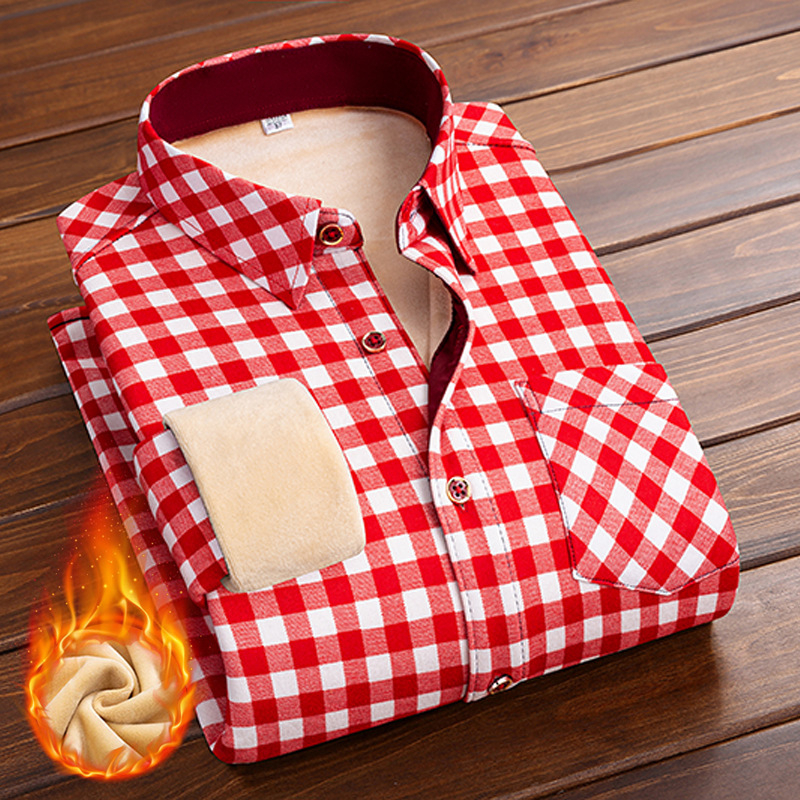 Ženska košulja u korejskom stilu s flis podstavom, karirana, topla, dugi rukav, kvadratni ovratnik, super debela