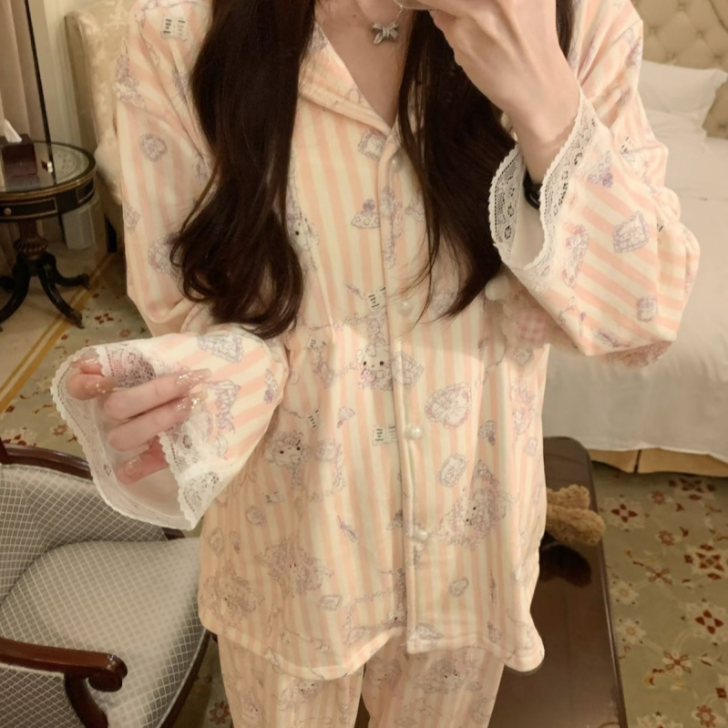 Set de pijamale – Island Velvet, mâneci lungi, guler rever, 90-95% Spandex, Extra Thick 301-350 g/m2