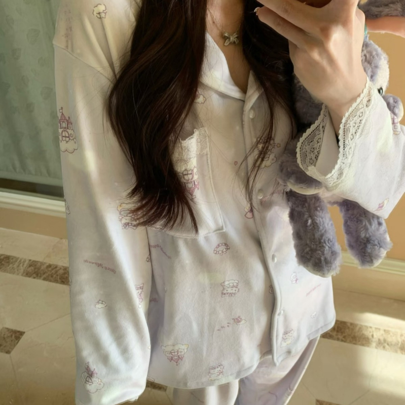 Set de pijamale – Island Velvet, mâneci lungi, guler rever, 90-95% Spandex, Extra Thick 301-350 g/m2