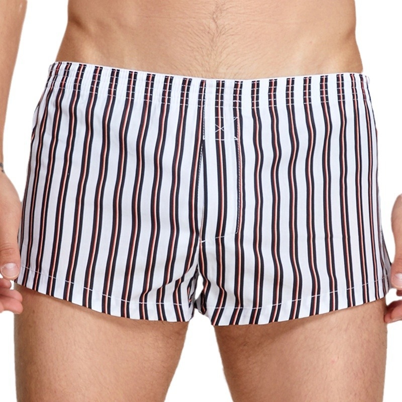 Pantaloni de casă din bumbac țesut, cu dungi, talie joasă, croială lejeră