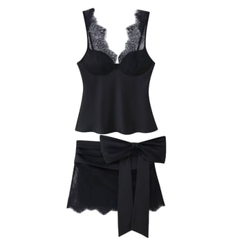 Set Top Camisole și fustă, culoare uni, poliester, textură dantelă-satin, fără mâneci, 95%+ poliester, stil casual japonez-coreean, toamnă 2025