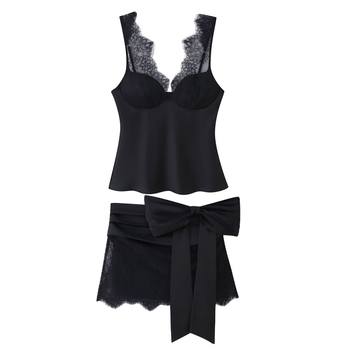 Set Top Camisole și fustă, culoare uni, poliester, textură dantelă-satin, fără mâneci, 95%+ poliester, stil casual japonez-coreean, toamnă 2025