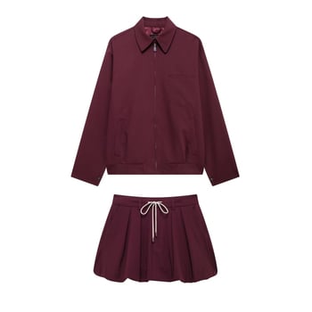 Set jakna s patentnim zatvaračem i lantern mini suknja, poliester, kratka suknja, ljeto 2024, gradski stil