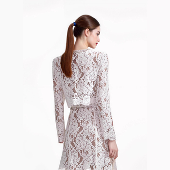 Set din dantelă pentru femei: Bluza cu guler rotund și mâneci lungi, decor cu perle + fustă midi (vara 2025)