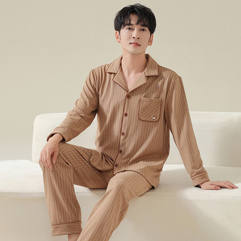 Férfi melegítő velúr pizsama készlet — Derong velúr anyag, reveres gallér, hosszú ujjú, 201–250 g/m²