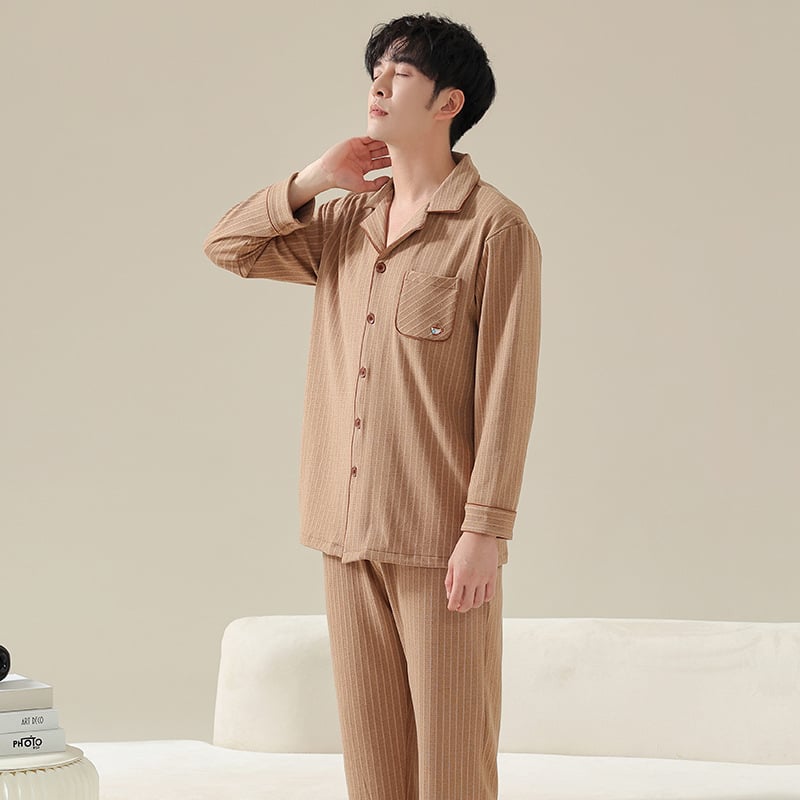 Férfi melegítő velúr pizsama készlet — Derong velúr anyag, reveres gallér, hosszú ujjú, 201–250 g/m²