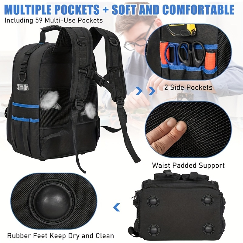 Nothing Rucsac pentru unelte – rucsac rezistent cu organizator detașabil și căptușit, pentru transportul uneltelor electrice și a uneltelor hardware, stil modern simplu