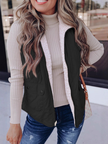 Vest pentru femei, stil cardigan casual, închidere cu fermoar, țesătură poliester, lungime 50–65 cm