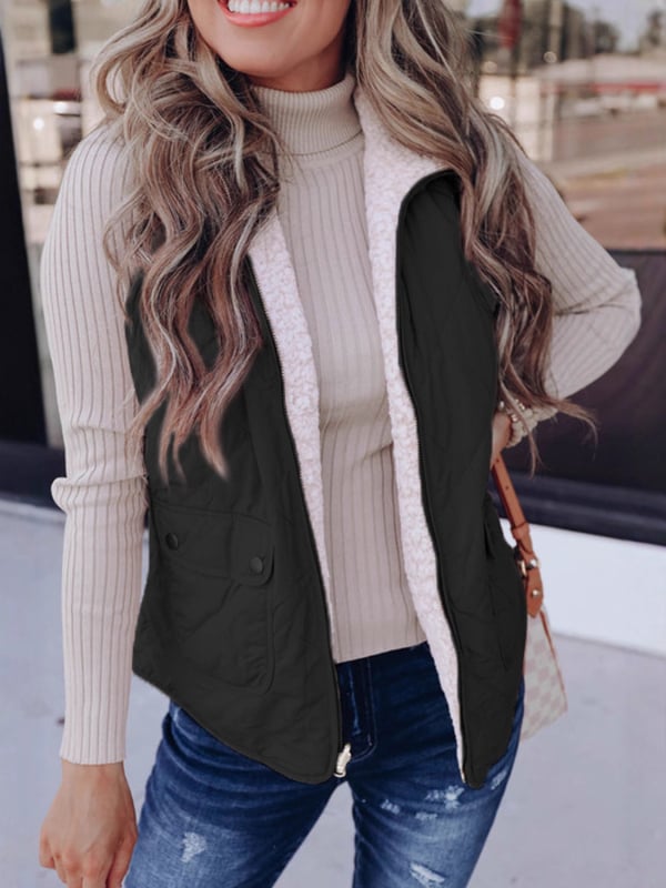 Vest pentru femei, stil cardigan casual, închidere cu fermoar, țesătură poliester, lungime 50–65 cm