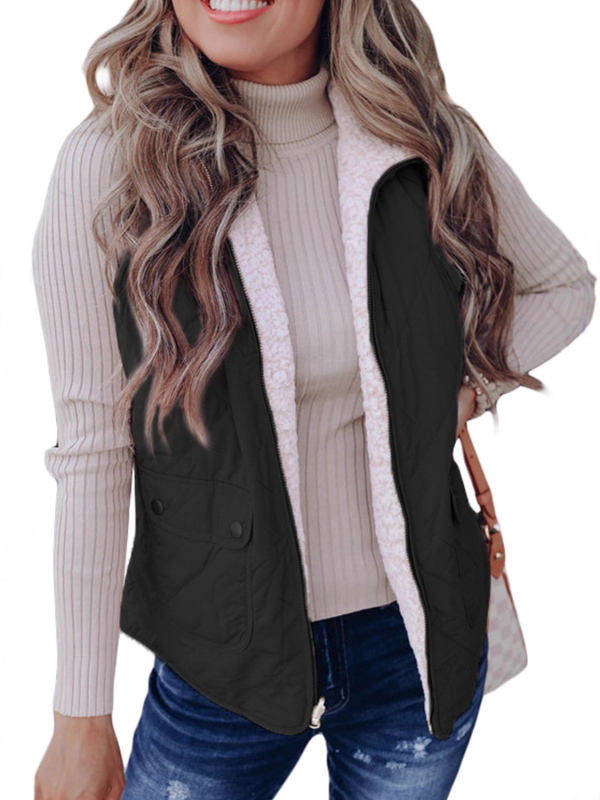 Vest pentru femei, stil cardigan casual, închidere cu fermoar, țesătură poliester, lungime 50–65 cm