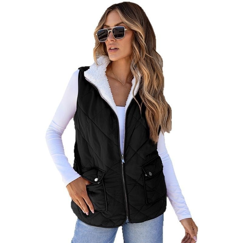 Vest pentru femei, stil cardigan casual, închidere cu fermoar, țesătură poliester, lungime 50–65 cm