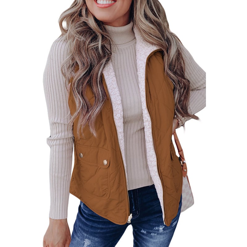 Vest pentru femei, stil cardigan casual, închidere cu fermoar, țesătură poliester, lungime 50–65 cm