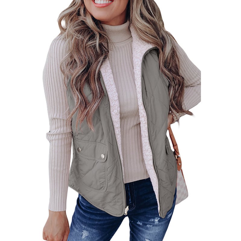 Vest pentru femei, stil cardigan casual, închidere cu fermoar, țesătură poliester, lungime 50–65 cm