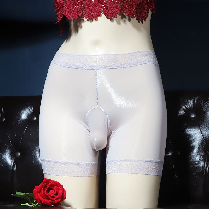 Férfi ultra vékony selyemszerű alsónemű szeparáló zsebbel (Ice Silk anyag; 50–70% poliészter; pamut alsó rész; középmagas derék; egyszínű)