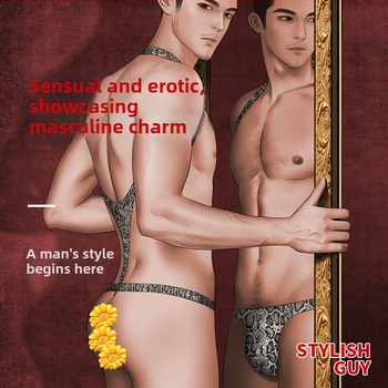 Pánske thong z polyestera s hadím vzorom, nízky pás, jednovrstvé spodné prádlo s veľkou kapsou (90–95% polyester)