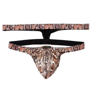 Ανδρικά εσώρουχα από πολυεστέρα με σχέδιο φιδιού, χαμηλή μέση, μεμονωμένο thong με μεγάλο θύλακα (90–95% πολυεστέρας)