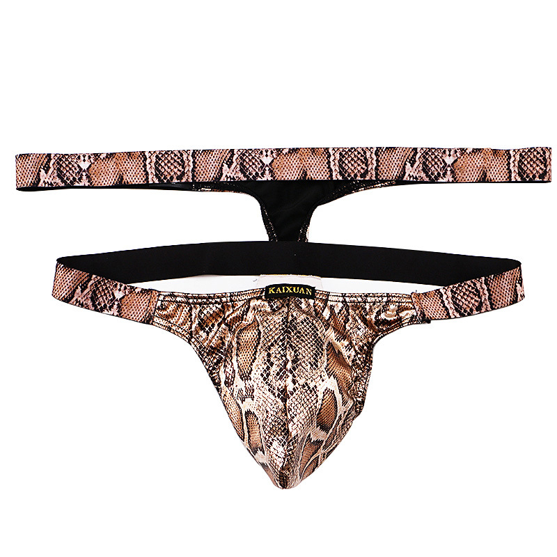 Ανδρικά εσώρουχα από πολυεστέρα με σχέδιο φιδιού, χαμηλή μέση, μεμονωμένο thong με μεγάλο θύλακα (90–95% πολυεστέρας)