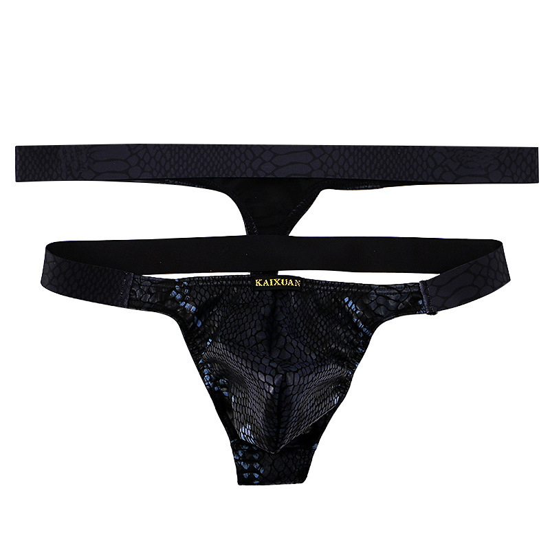 Ανδρικά εσώρουχα από πολυεστέρα με σχέδιο φιδιού, χαμηλή μέση, μεμονωμένο thong με μεγάλο θύλακα (90–95% πολυεστέρας)