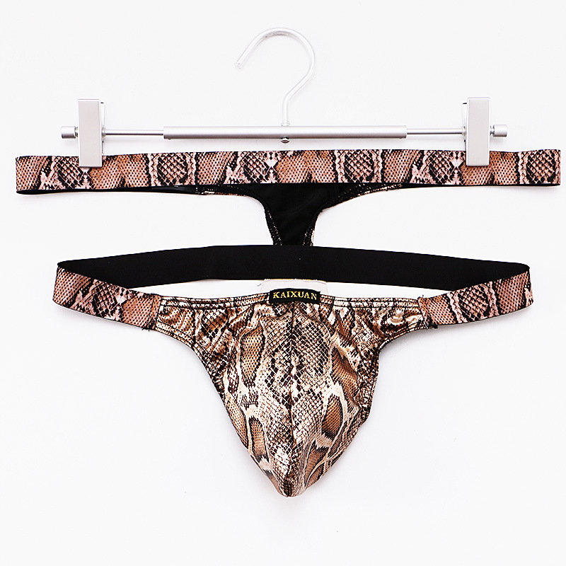 Ανδρικά εσώρουχα από πολυεστέρα με σχέδιο φιδιού, χαμηλή μέση, μεμονωμένο thong με μεγάλο θύλακα (90–95% πολυεστέρας)
