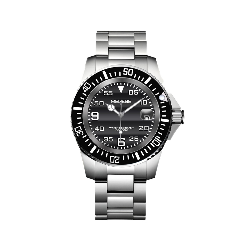 MEGESE mechanikus merülőóra világító kijelzővel, naptárral és átlátszó ablakkal, 30 m vízállóság, korrozsmentes acél tok és szíj, Hangzhou mozgás