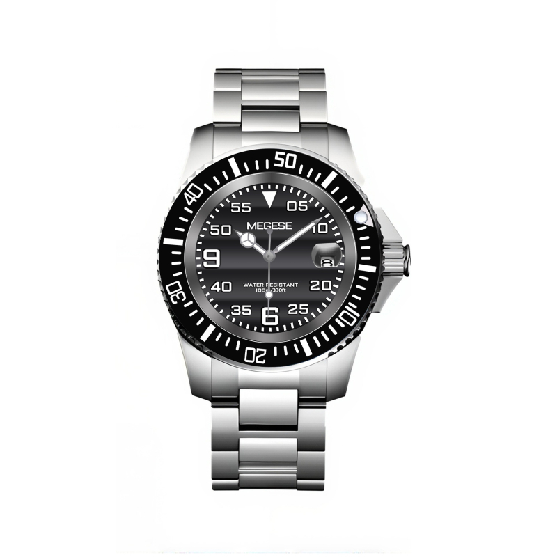 MEGESE mechanikus merülőóra világító kijelzővel, naptárral és átlátszó ablakkal, 30 m vízállóság, korrozsmentes acél tok és szíj, Hangzhou mozgás