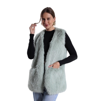 Vesta din blană sintetică cu decolteu în V, poliester, croi lejer, lungime medie (Material: Poliester; Material principal: Blană sintetică; Decolteu: în V; Croi: lejer; Lungime: medie)