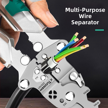 Tuosen elektrikų replės – daugiakomponentės replės laidų pjaustymui, nulupimui, vyniojimui, bandymui, sulankstomas dizainas