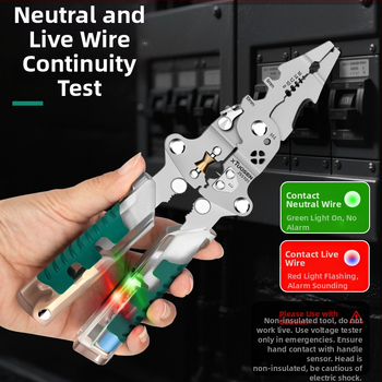 Tuosen elektrikų replės – daugiakomponentės replės laidų pjaustymui, nulupimui, vyniojimui, bandymui, sulankstomas dizainas