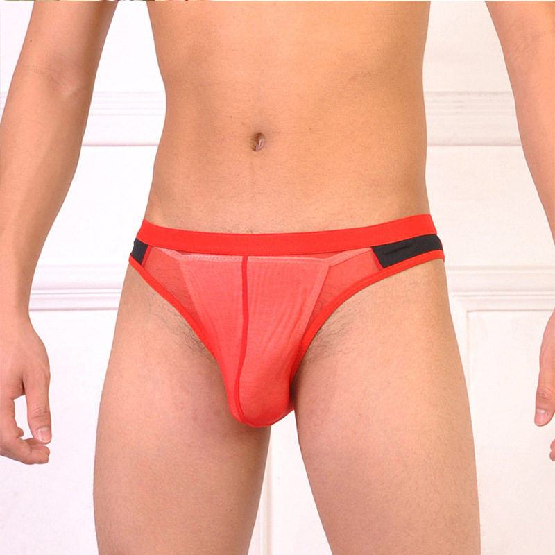 Ανδρικό thong με χαμηλή μέση από δίχτυ, αναπνεύσιμο πλεκτό ύφασμα, βασικό νάιλον 70–80%, νήματα 31–40D, επένδυση καβάλου από Spandex 70–80%