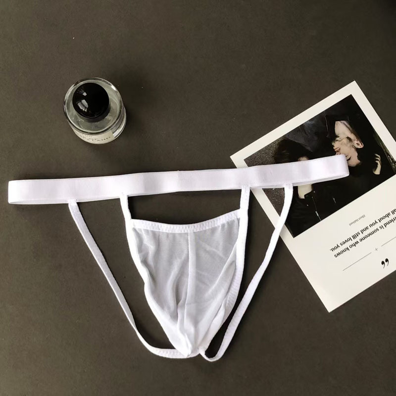 Ανδρικό mesh string με ανύψωση γλουτών, χαμηλή μέση, διαφανές σχέδιο, T-string εσώρουχο