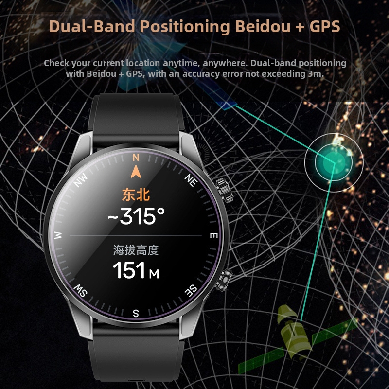 Smartwatch sport G1000 cu GPS Beidou și poziționare dual-frecvență, apel Bluetooth, senzori de altitudine și presiune atmosferică (Ecran AMOLED, Rezistent la apă pentru înot, autonomie 7–14 zile, curea din silicon)