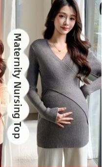 Nėščiųjų maitinanantis top su V kaklo iškirpte, gobtuvu, megztas audinys, ilgomis rankovėmis, lieso silueto, medvilnės-poliesterio mišinio