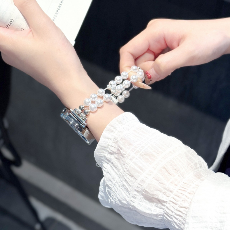 Λουρί ρολογιού από χάντρες με διπλό-σειρά μοτίβο λουλουδιού από μαργαριταράκια, συμβατός με Huawei GT6/GT5/GT5 Pro, 12 mm συνδετήρας, μοντέρνος σχεδιασμός