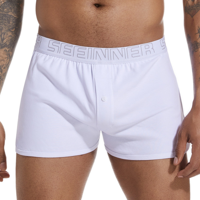 Boxer shorts από 100% βαμβάκι, μακριά γραμμή, μεσαία μέση, ραβδωτή πλέξη, μονόχρωμα, αναπνέουν, για όλες τις εποχές
