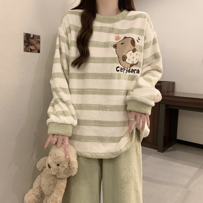 Flanel pidžama za žene, minimalistički pulover stil, debljina 251–300 g/m2, okrugli vrat, dugi rukavi, hlače