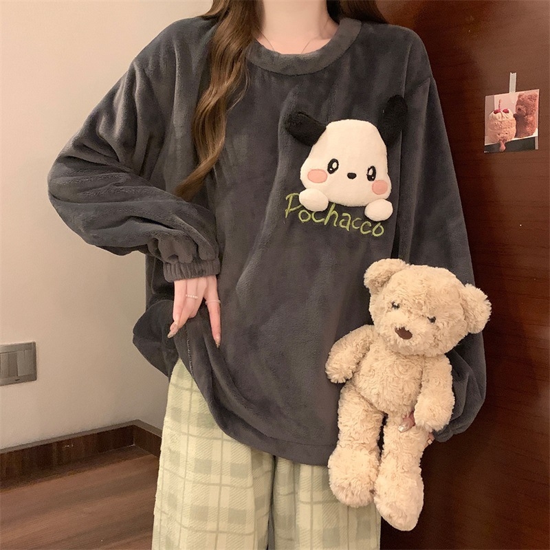 Flanel pidžama za žene, minimalistički pulover stil, debljina 251–300 g/m2, okrugli vrat, dugi rukavi, hlače